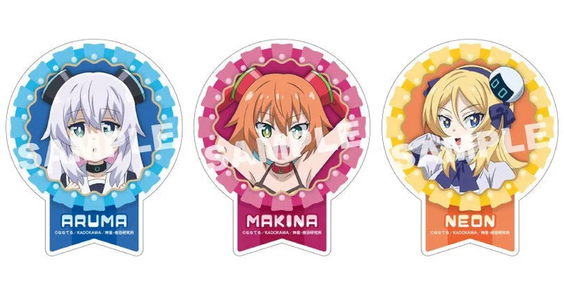 3人のアニメキャラクターのバッジ