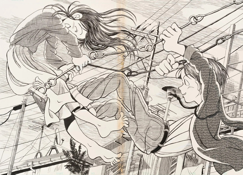 ブランコに乗る女の子のイラスト