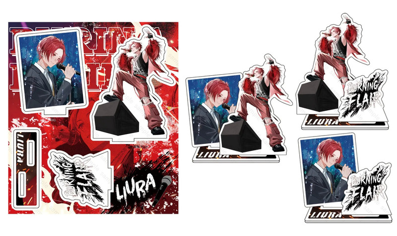 歌っている男性のイラストが描かれたグッズ。様々なポーズをとった男性のイラストが複数配置されている。