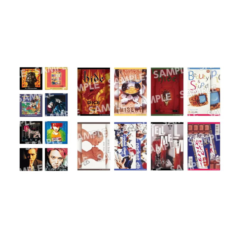 様々な音楽アルバムのジャケットが並んだ画像。hideのアルバムが複数含まれている。