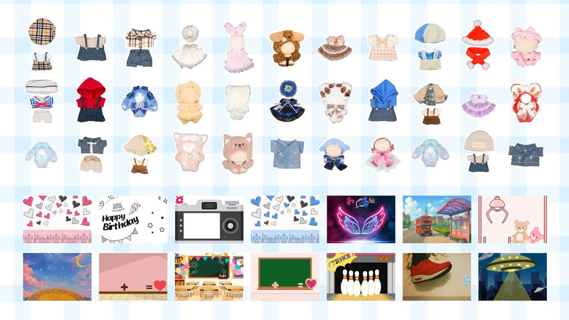 ぬい服とオリジナルぬい撮りパネルの一部