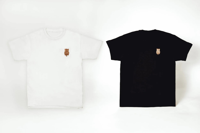 白と黒のTシャツにフクロウの刺繍