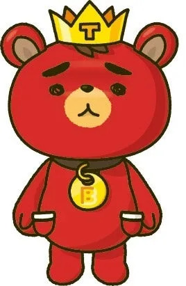 王冠をかぶった赤いクマのキャラクター