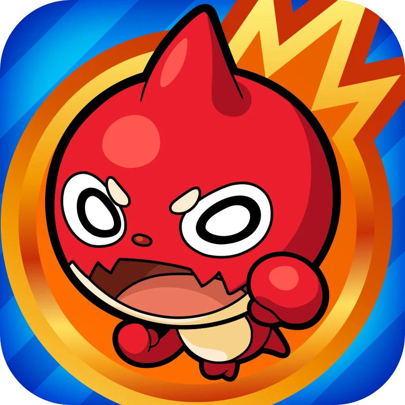 怒った赤いキャラクターのイラスト。キャラクターは大きな目と口を開けており、背景は青、オレンジ、黄色のグラデーションになっている。