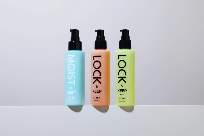 3本のヘアケア製品（MOIST & KEEP, LOCK & KEEP, LOCK & KEEP Light）