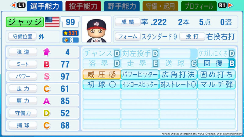 ジャッジ選手能力